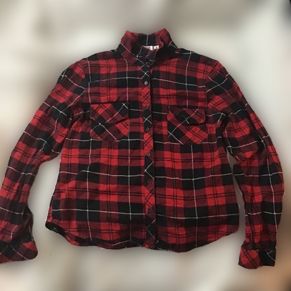 Liberty Love Red and Black Plaid Button Down Flannel Shirt